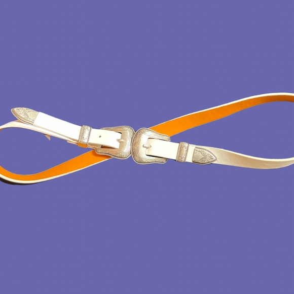 Accessories - White Double Buckle Belt